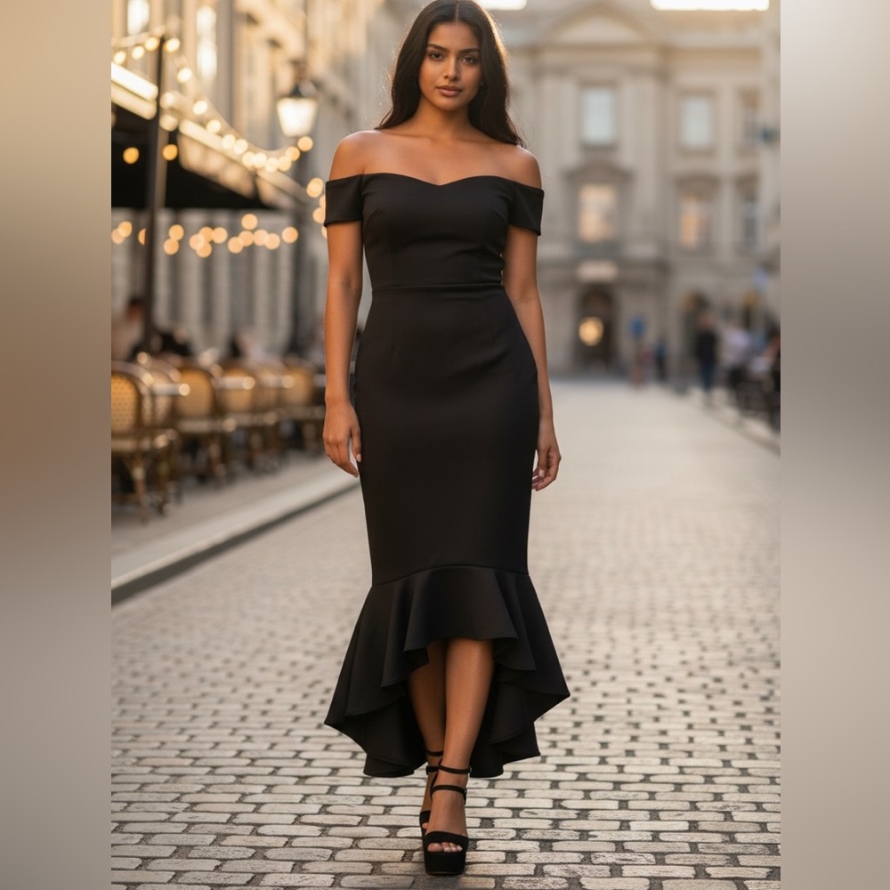Missguided Black High Low Off-Shoulder Dress